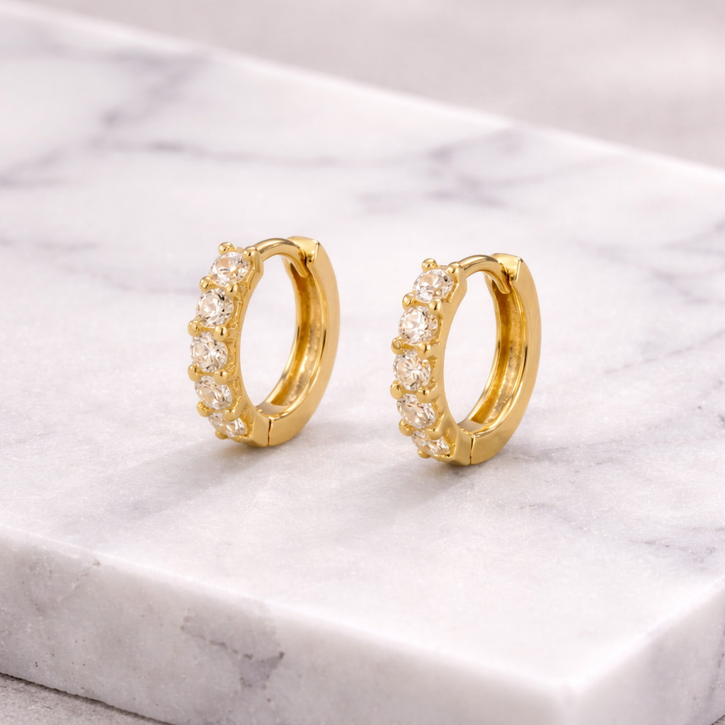 14K Yellow Gold White Lab Grown Diamond Huggie Hoop Gift Earrings For Her