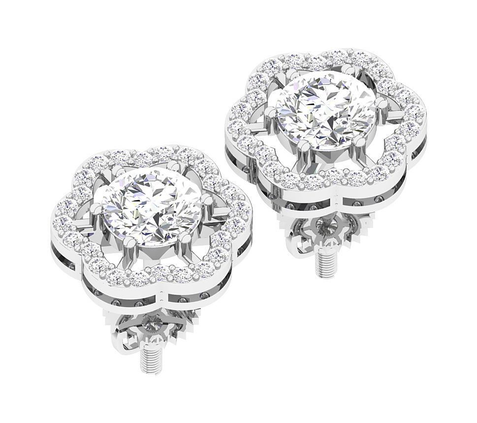 VS F 2.00Ct Lab Grown Diamond Designer Studs Earrings For Women 14K Yellow Gold