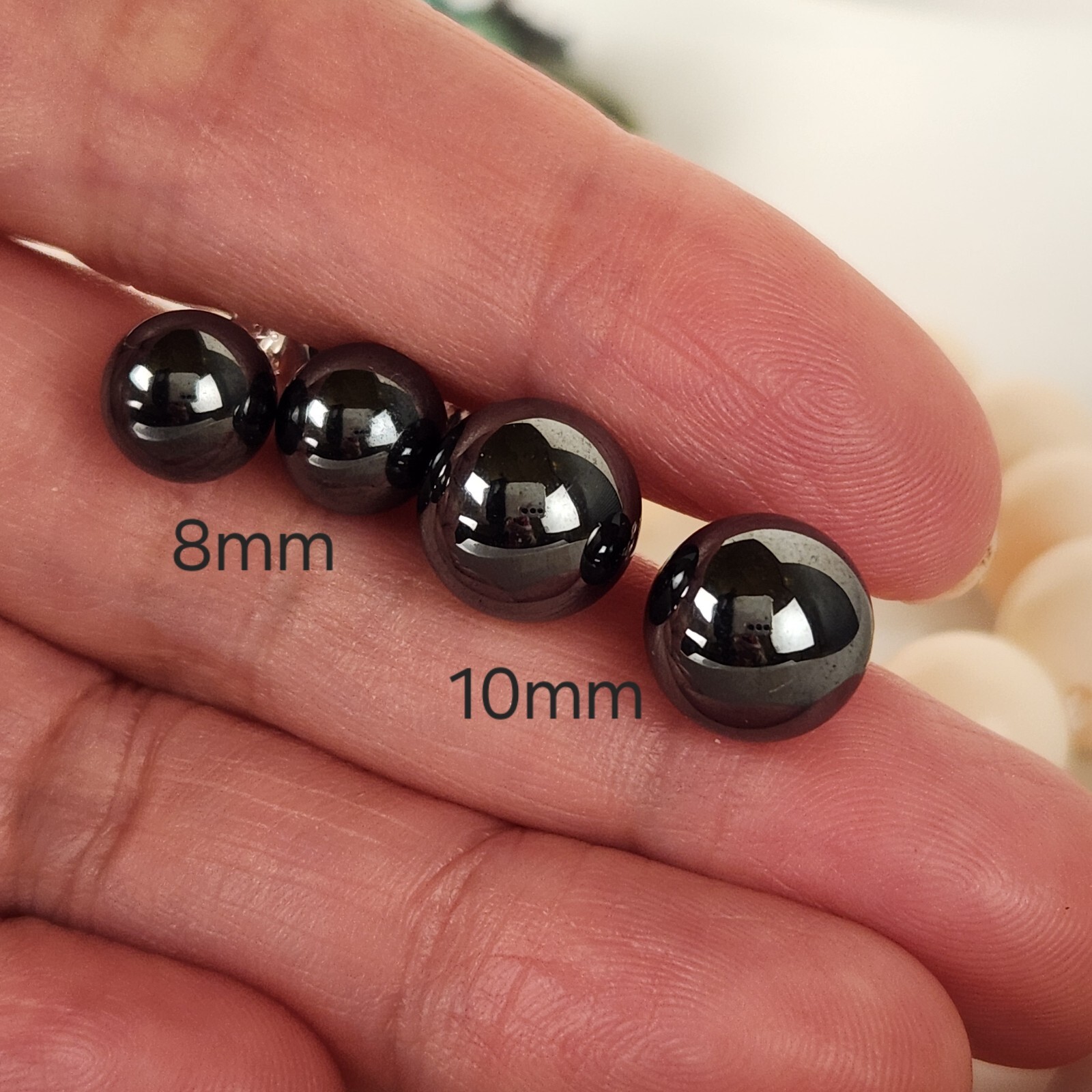 Natural Hematite 8mm Ball Fluted Stud Earrings IN Solid 925 Sterling Silver