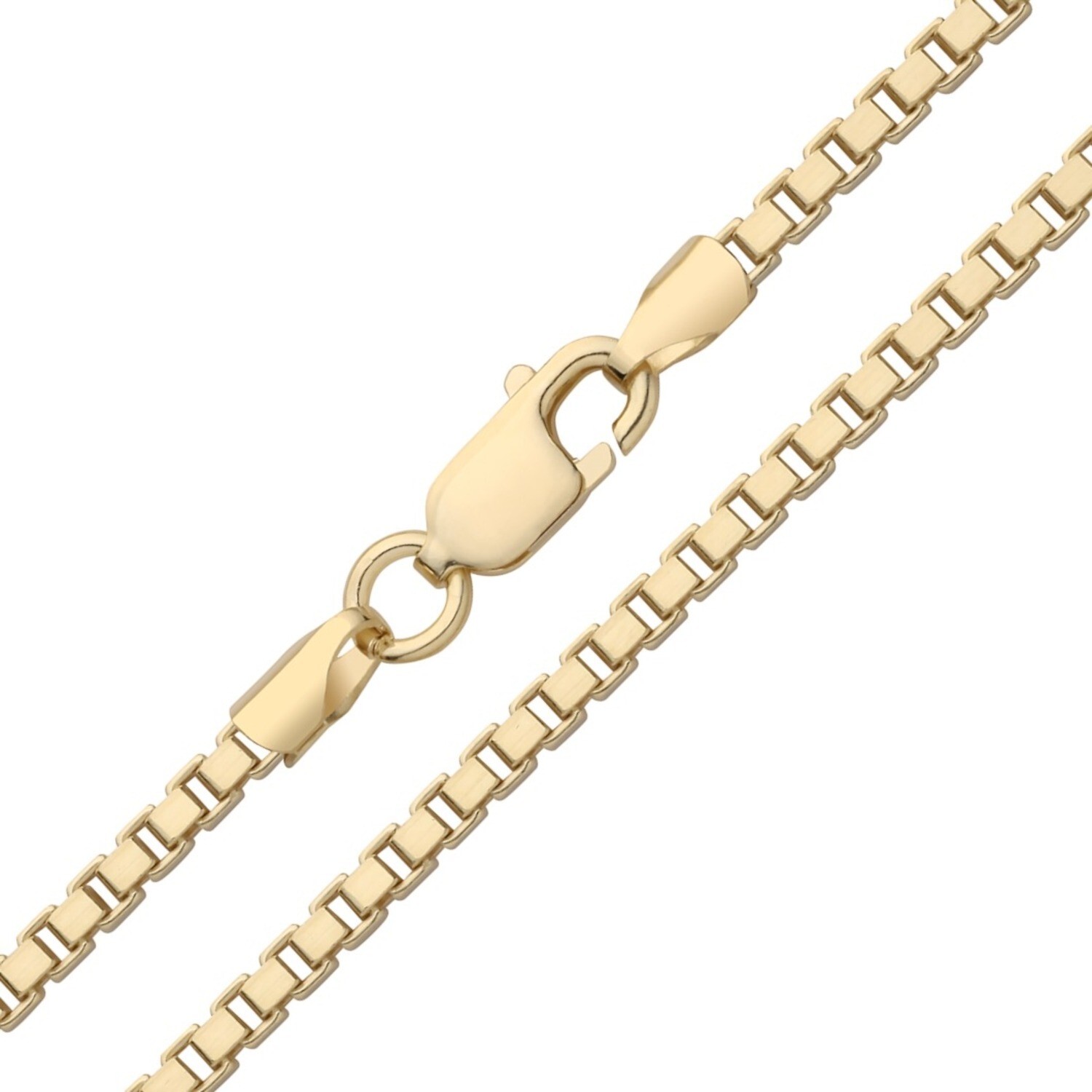 Solid 9ct Yellow Gold on Silver 2.3mm Box Chain Necklace 16 18 20 22 24″