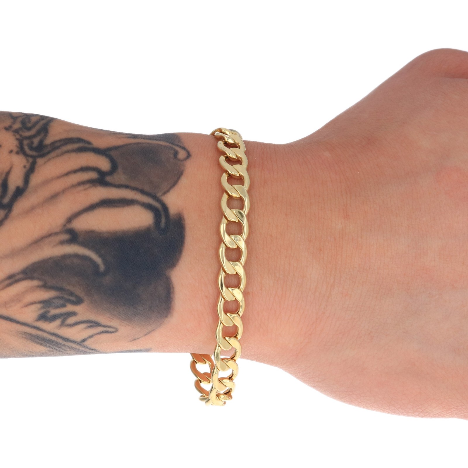 10K Yellow Gold 7.5mm Curb Cuban Chain Bracelet Mens Women 7″ 7.5″ 8″ 8.5″ 9″