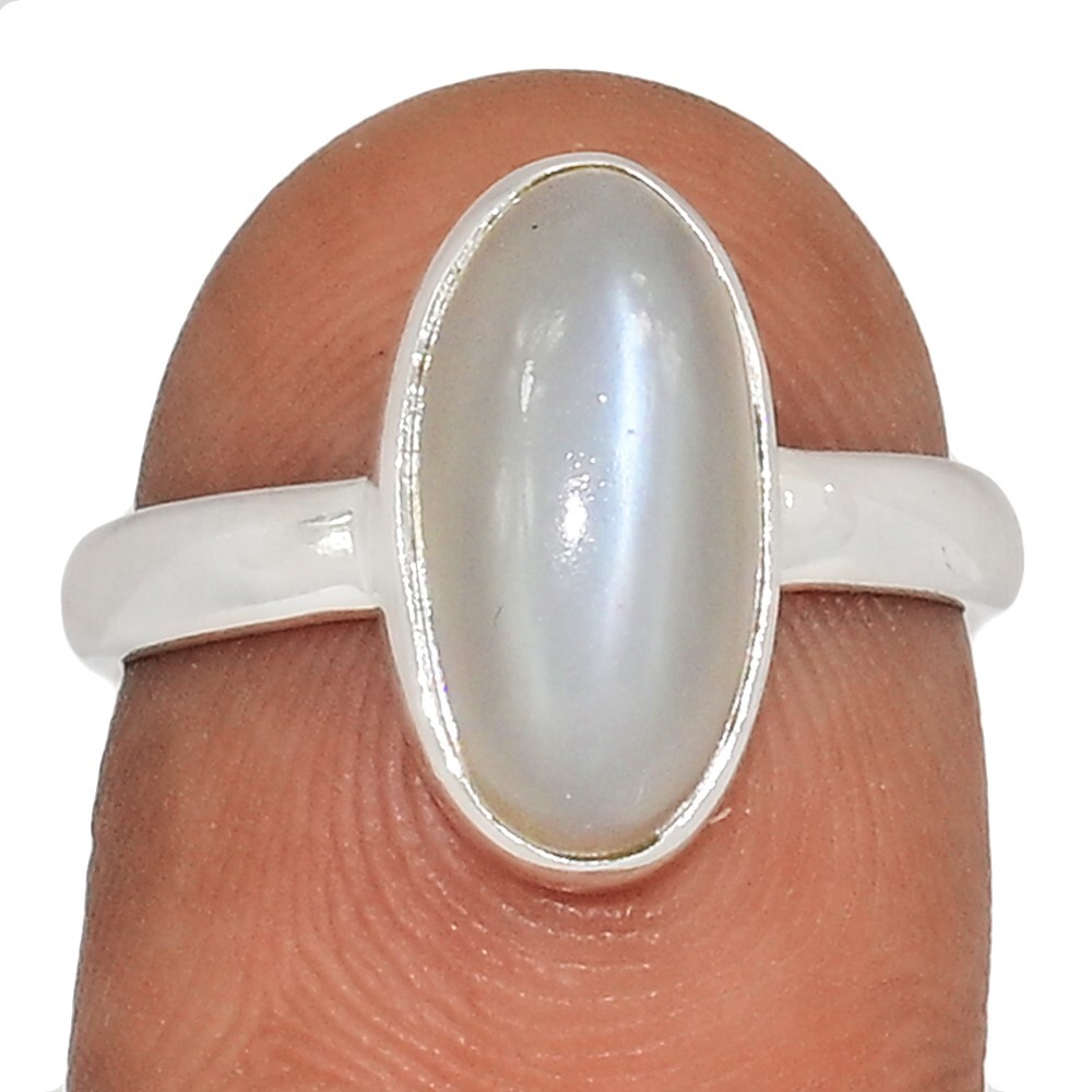 Natural Gray Moonstone – Sri Lanka 925 Sterling Silver Ring Jewelry s.7 CR67628