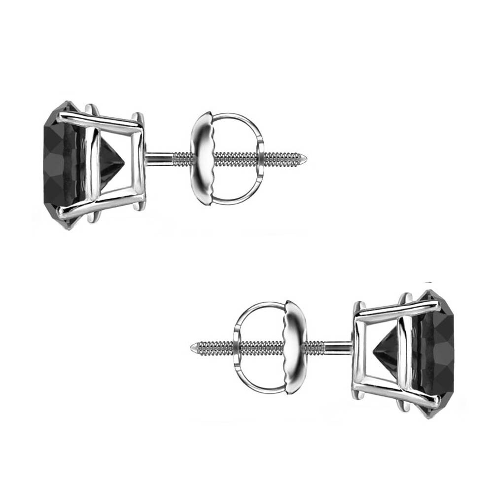 1 Ct Round Created Diamond Real 14K White Gold Black Stud Earrings Screw Back