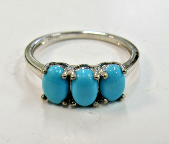 Turquoise Ring in Platinum over 925 Sterling Silver Size 6.0 HH806