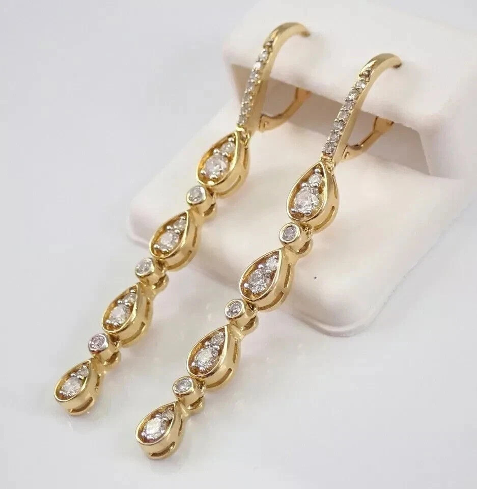 2 Ct Round Moissanite Lever back Dangle Earrings 14K Yellow Gold Plated