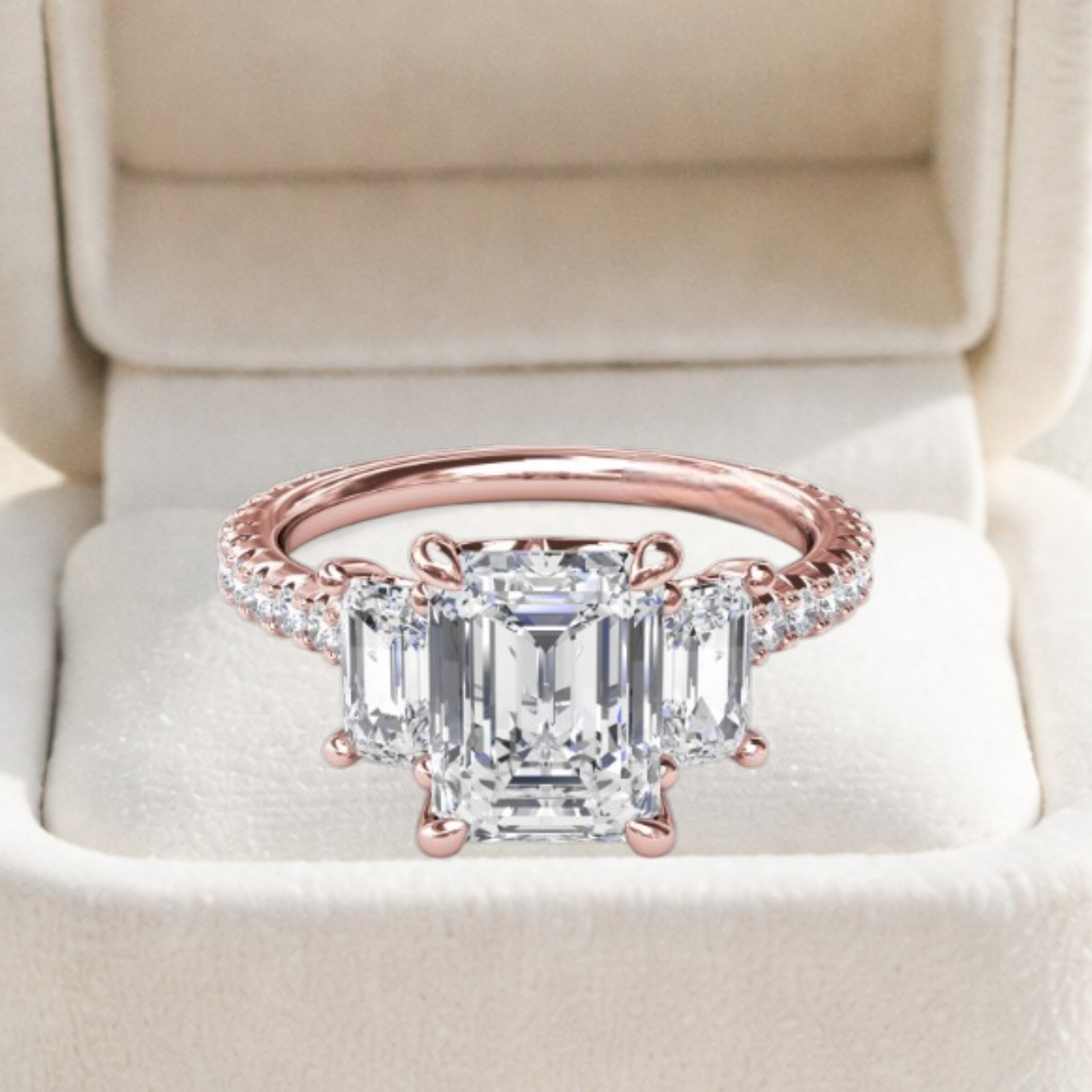 Sale ! 18K Rose Gold IGI Lab Created Diamond Engagement Ring 4.00 CT Emerald Cut