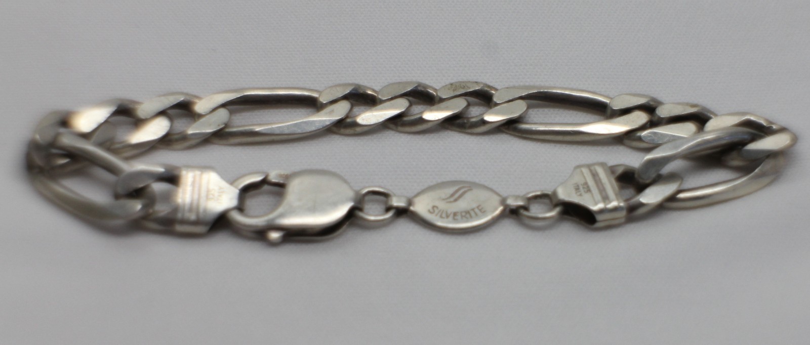 Vintage Italy 925 Sterling Silver Men’s Figaro Link Chain Bracelet 24g 8.25″ OTC