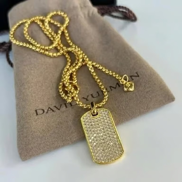 David Yurman Gold Streamline Tag Necklace With Diamonds