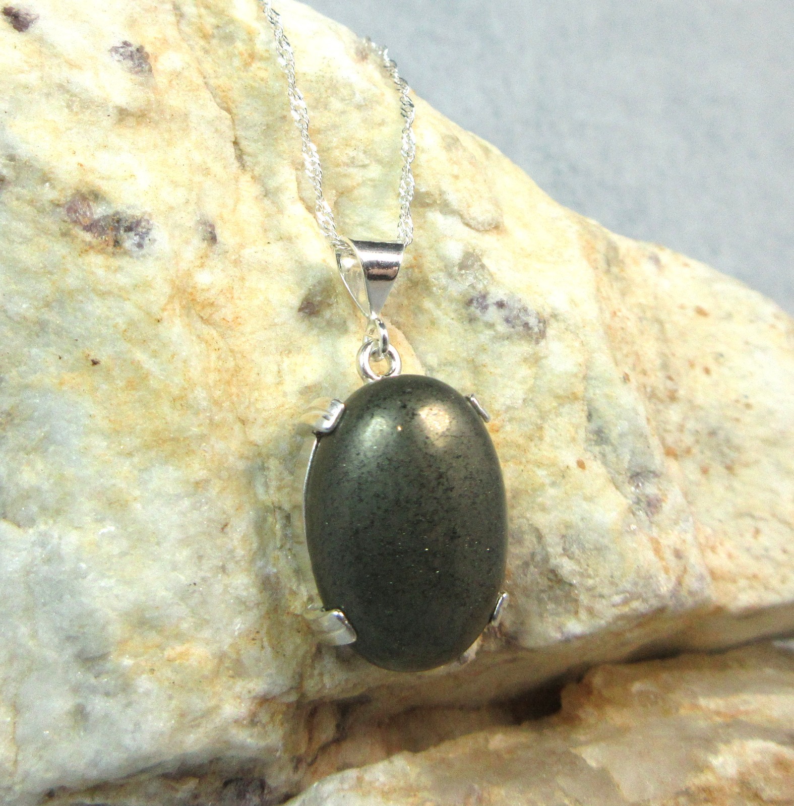 PYRITE “Fool’s Gold” NECKLACE- Genuine Golden Bronze 925 Sterling Silver 16.69ct