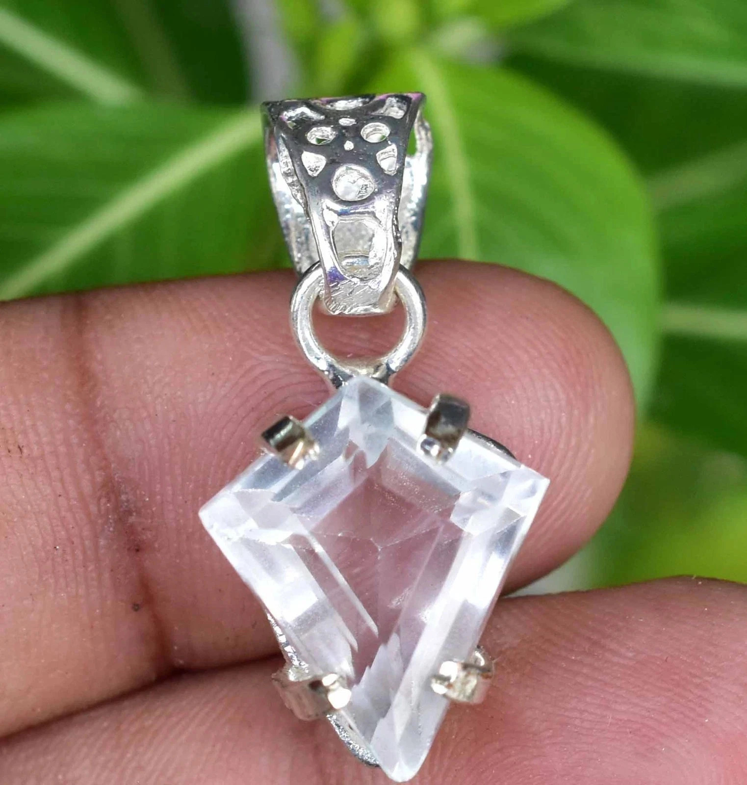 Natural White Sapphire Fancy Cut 26 Ct Certified Gemstone 925 Silver Pendant