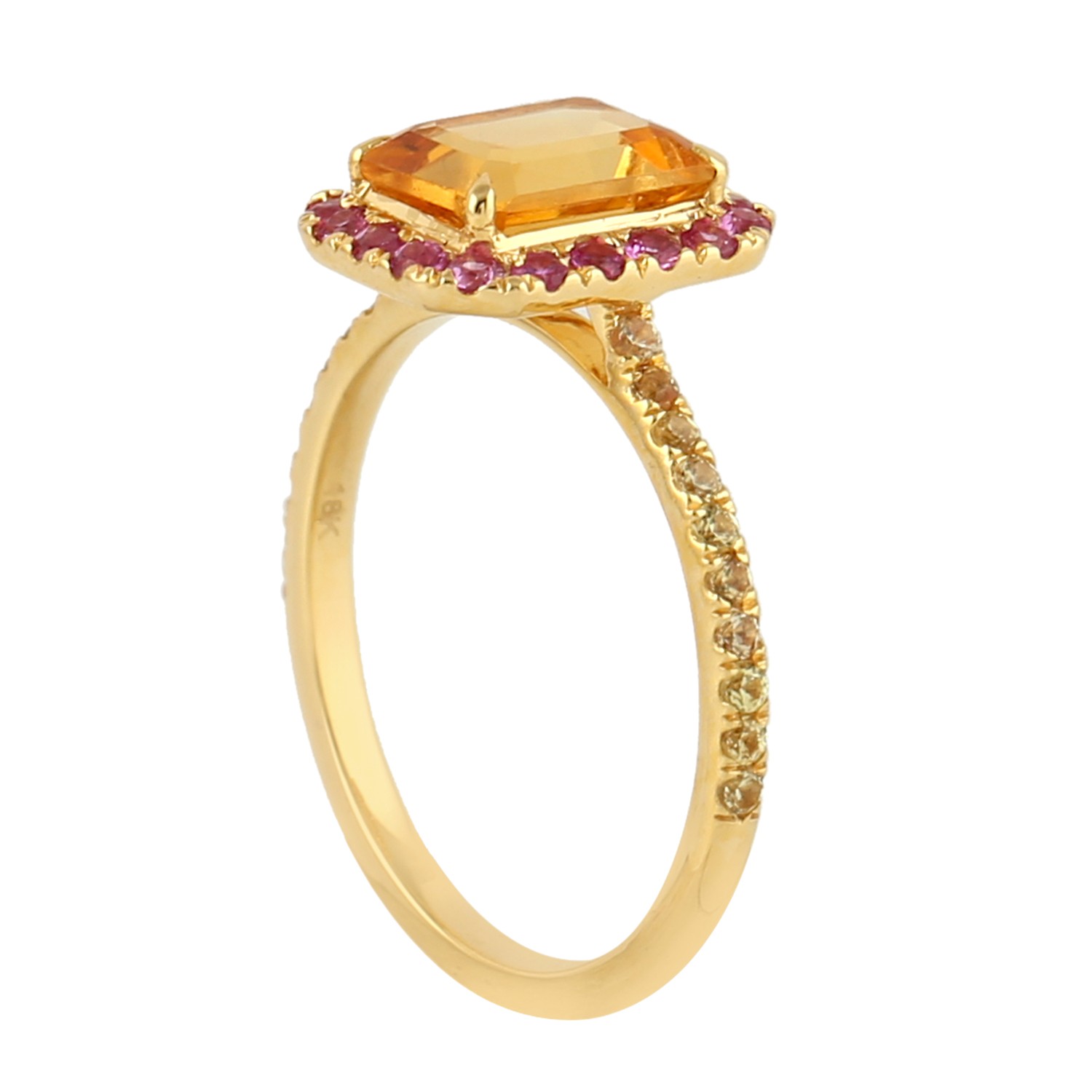 Citrine Pink Sapphire 18k Solid Yellow Gold Yellow Gemstone Ring Engagement Ring