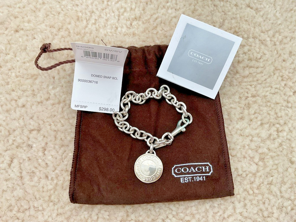 Coach Sterling Silver Domed Snap Charm Bracelet Style 94080 NWT w/ Pouch