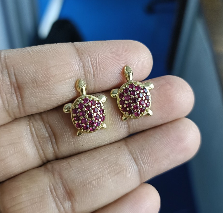 1.10Ct Round Lab Created Red Ruby Stud Earrings 14K Yellow Gold Plated Silver