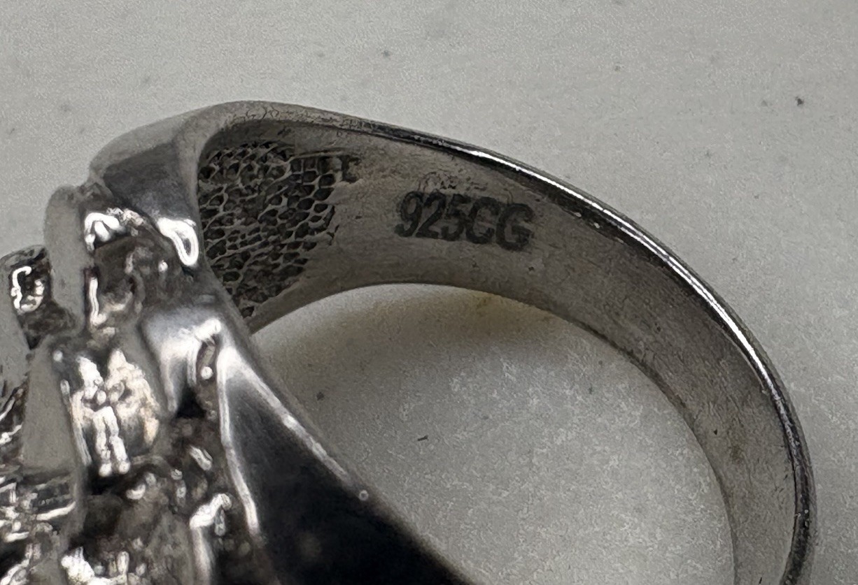 Used 925 “CG” Sterling Silver Stepped Ring, US Ring Size 7.5, 4.6mm Band – 8.4g