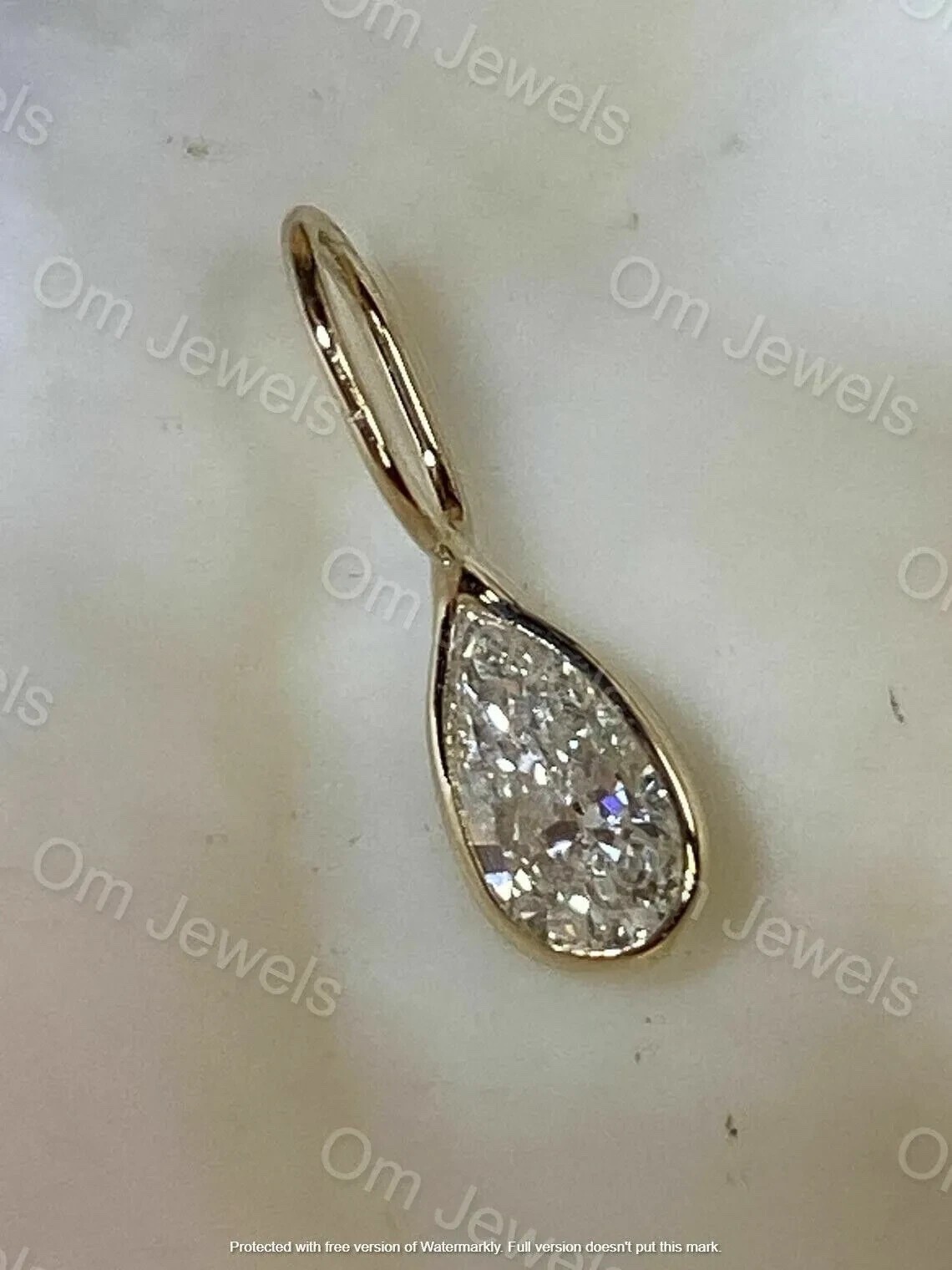 2Ct Pear Cut Lab Created Diamond Solitaire Pendant 14K Yellow Gold Finish
