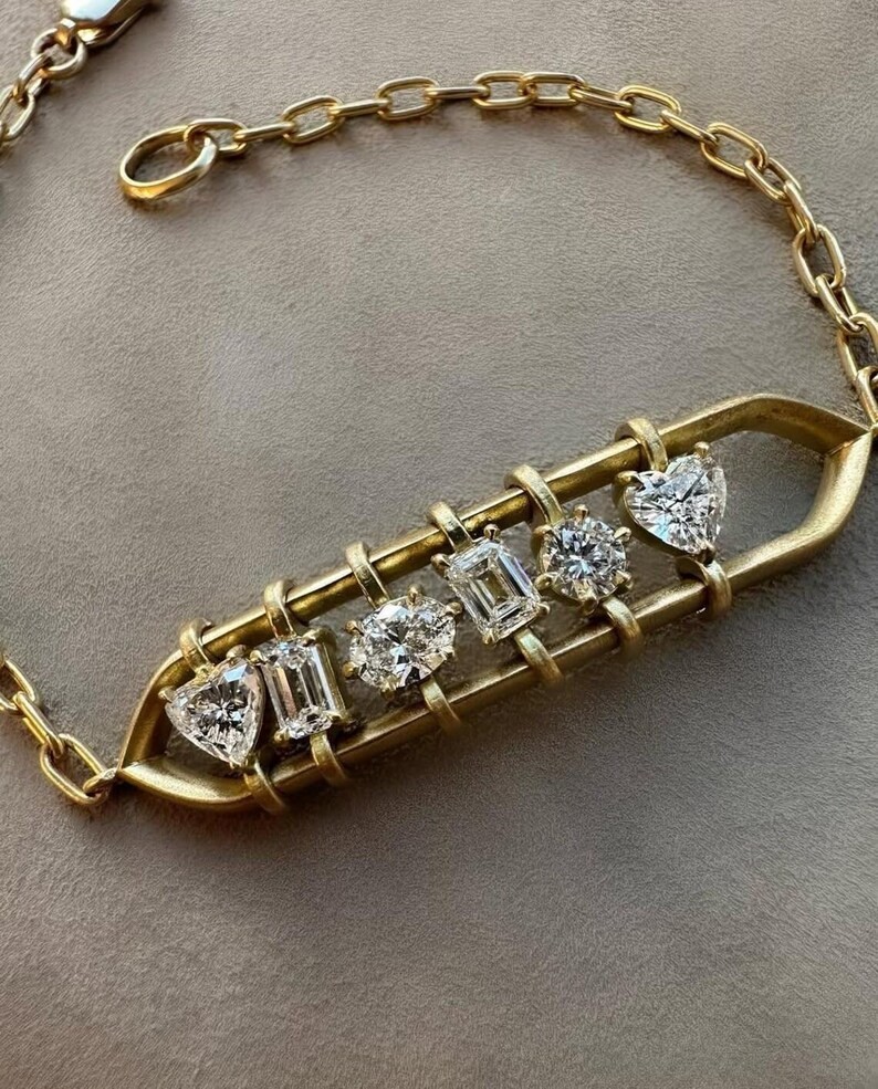 Paper Clip Chain Moving Diamond Bracelet Lab-Created 14K Yellow Gold Plated 7.5″