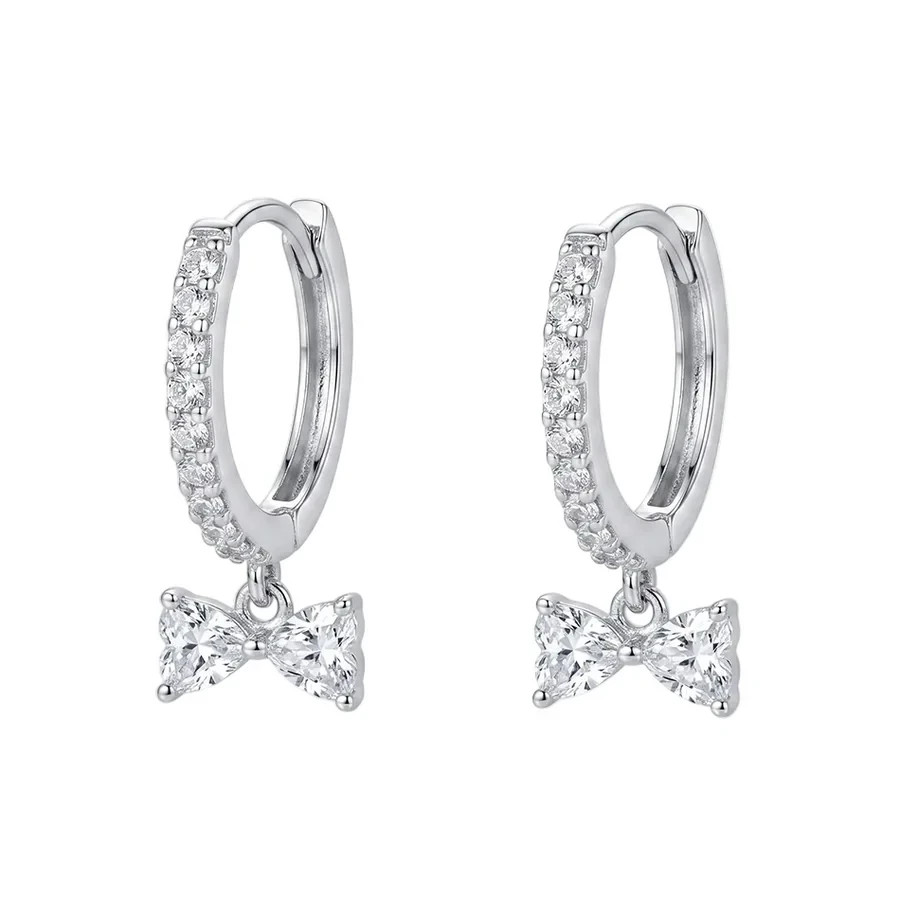 Moissanite Bow Hoop Earrings • 925 Sterling Silver • Rhodium Finish • GRA