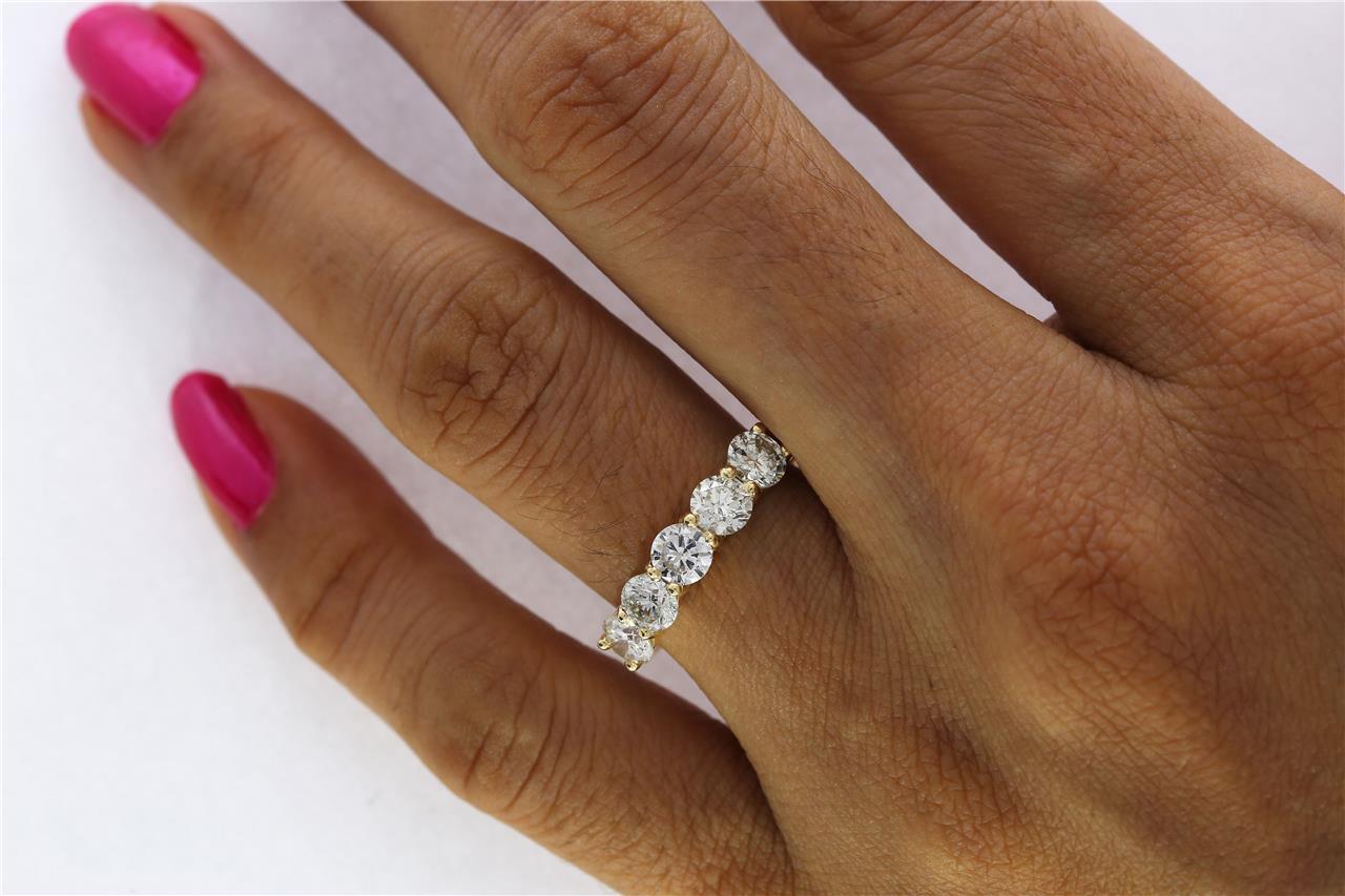 VS F 1.75 Ct Lab Grown Diamond 5 Stone Engagement Ring 14K Rose Gold Prong Set