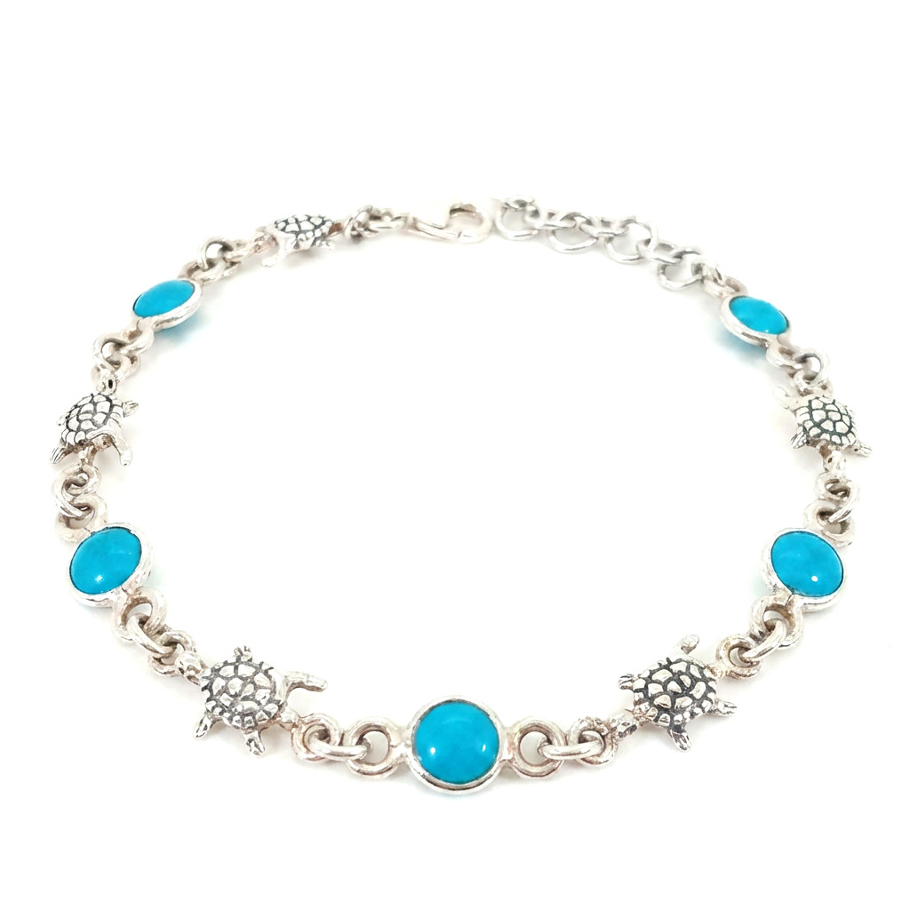 Vintage 925 Sterling Silver Sleeping Beauty Turquoise Turtle Tennis Bracelet