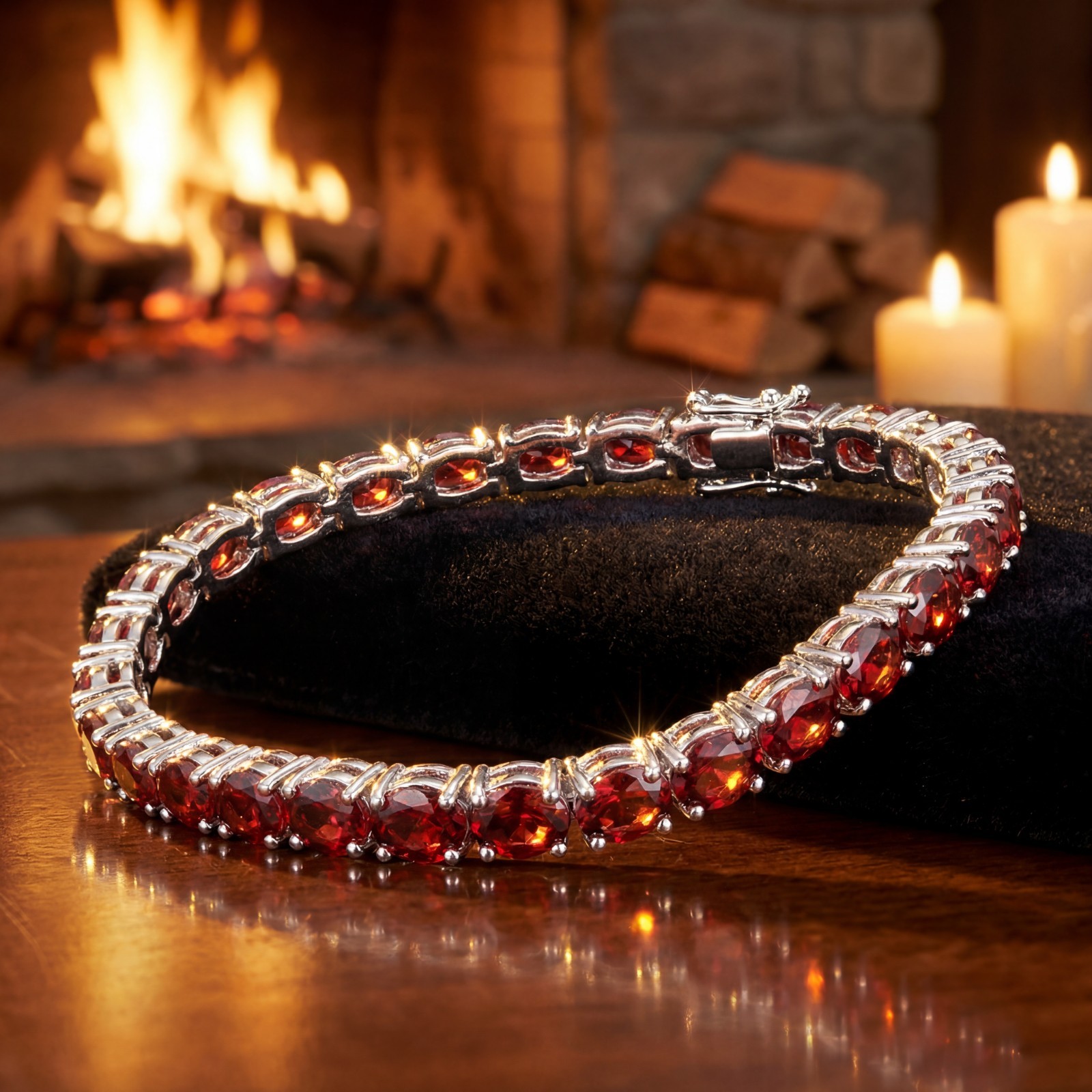 925 Sterling Silver Natural Garnet “World of Fire” Tennis Bracelet