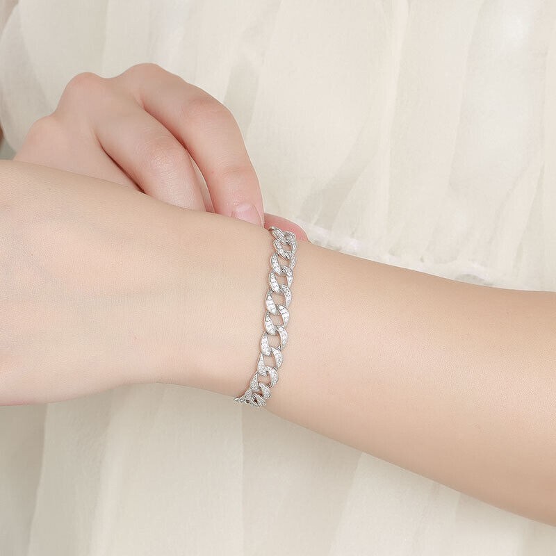 8mm D Color VVS1 Moissanite Cuban Link S925 Silver Sterling Bracelet Pass Tester