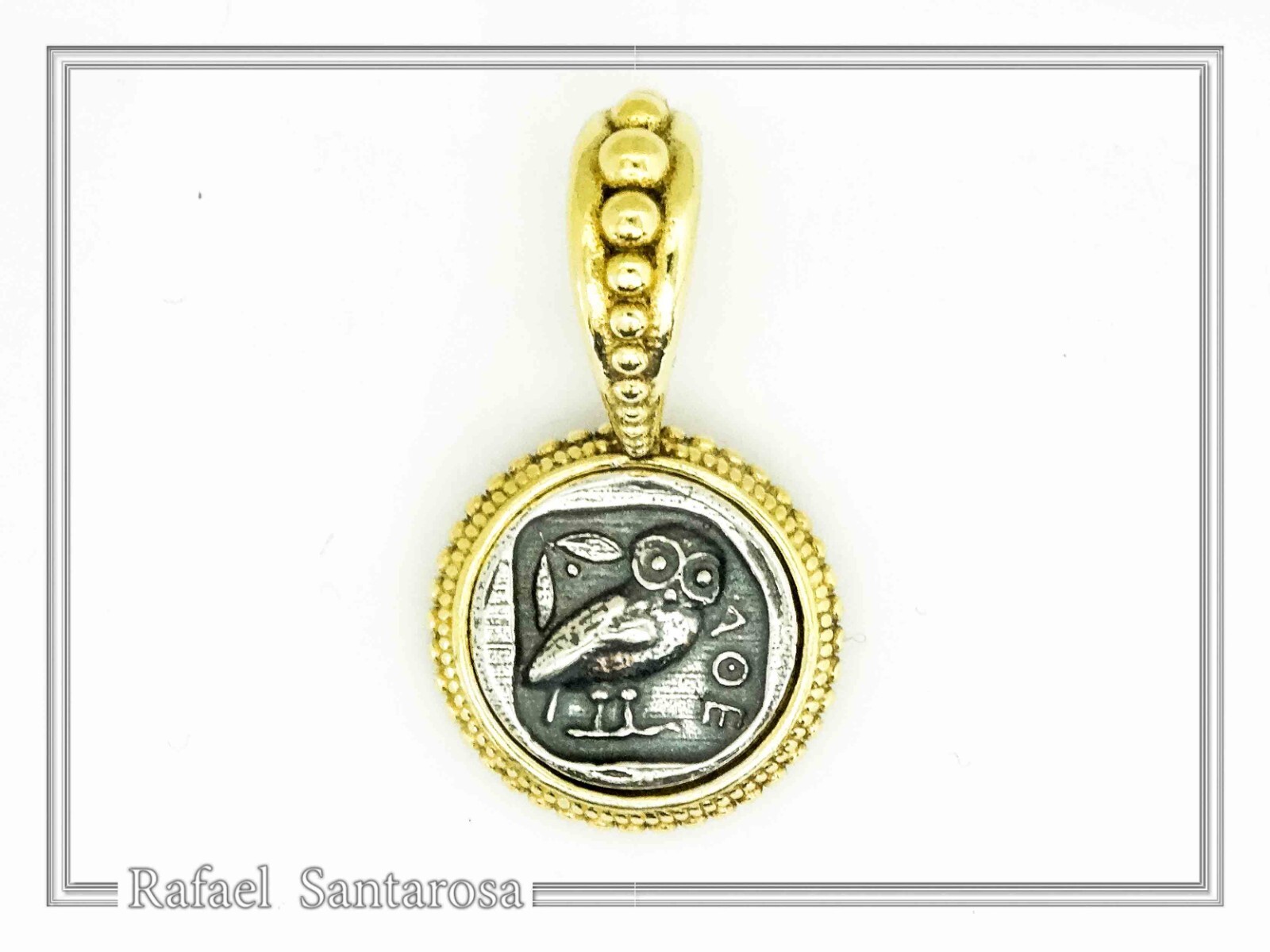 Owl coin Athena’s silver Tetradrachm charm gold-filled filigree decoration