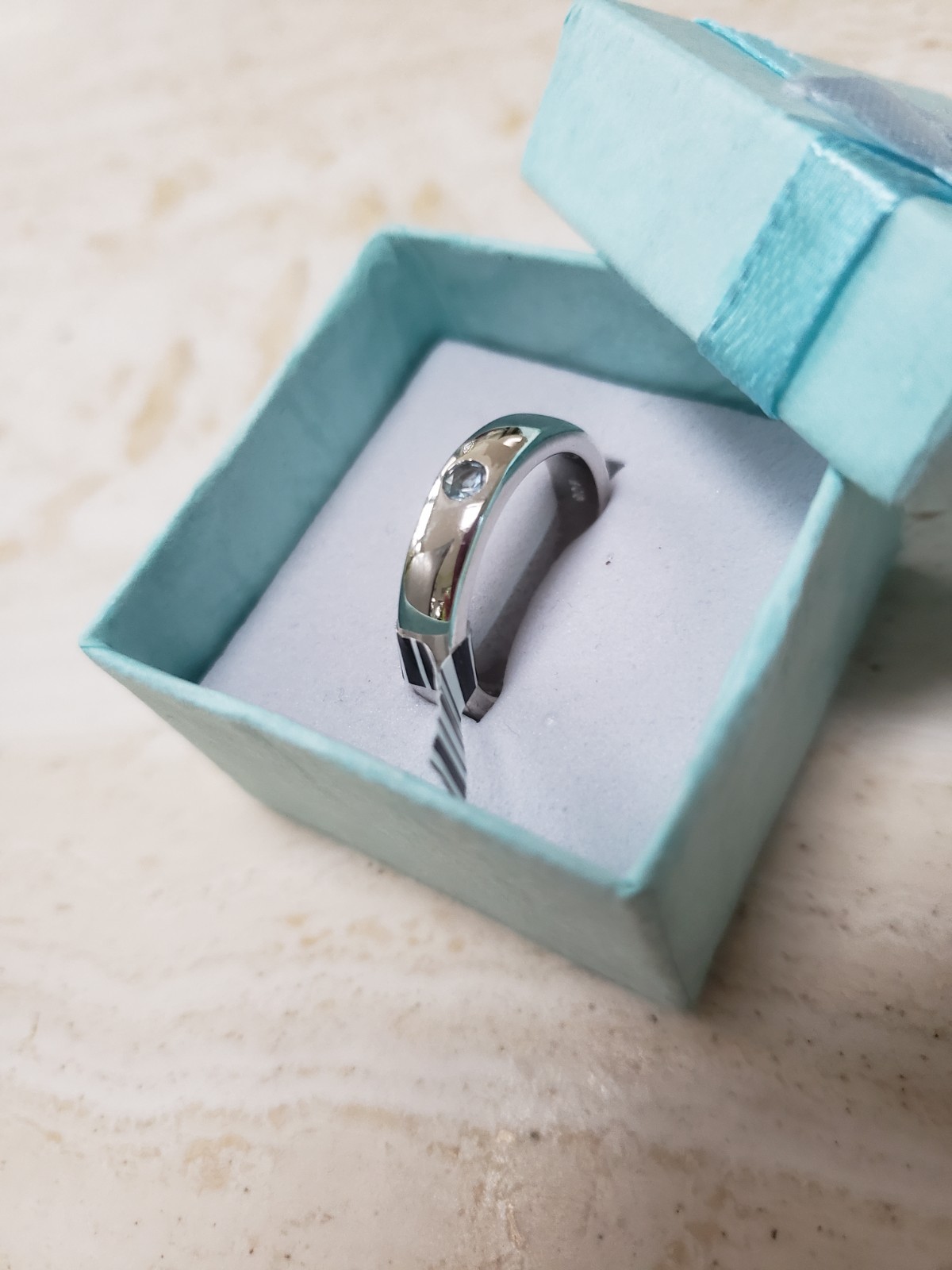 Natural Espirito Santo Aquamarine Gemstone Sterling Silver Band Ring – size K, 5