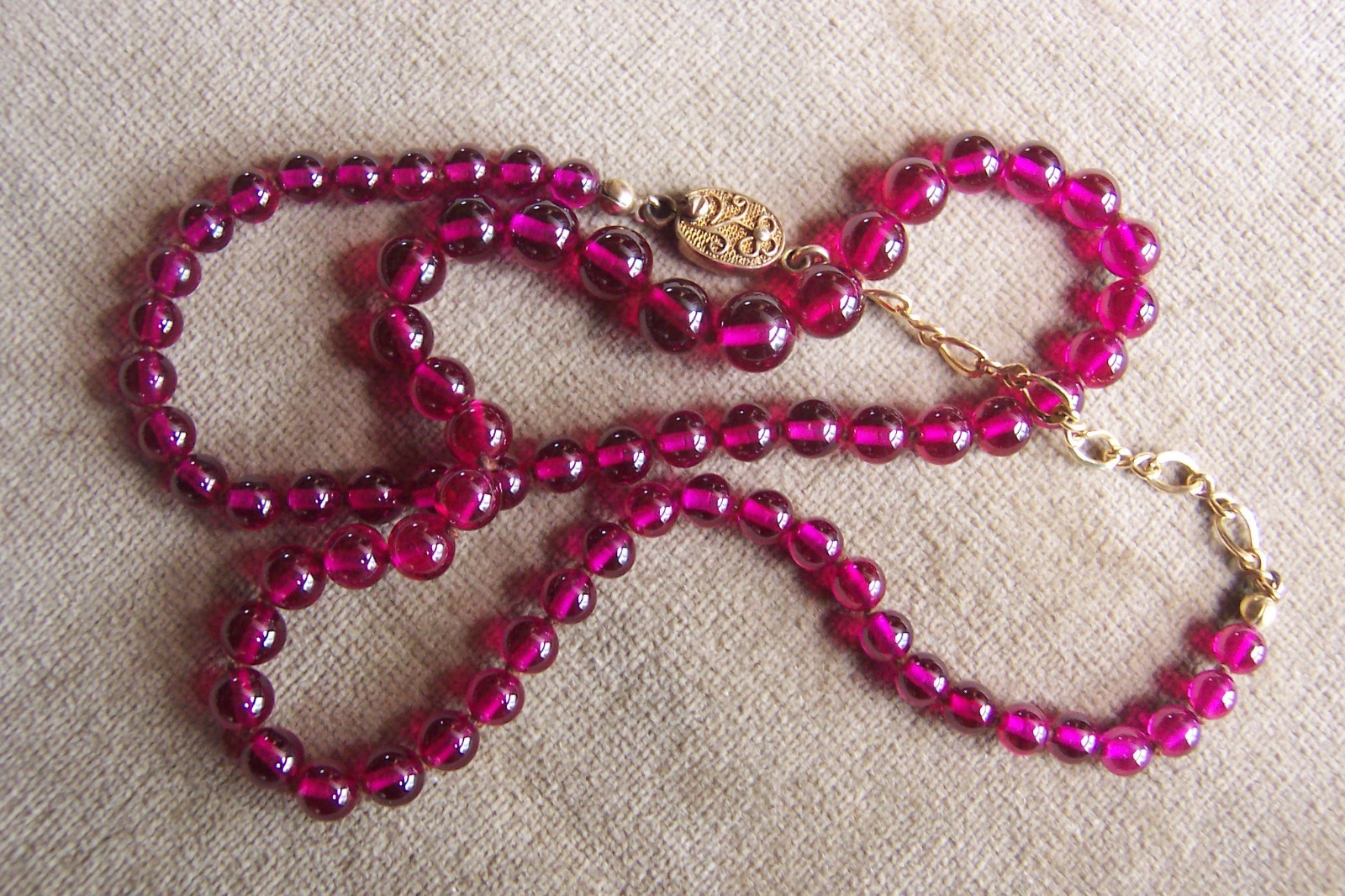 20 inch RUBY necklace-234 cts-73 beads-5.5mm to 9mm- synthetic-vintage-tested
