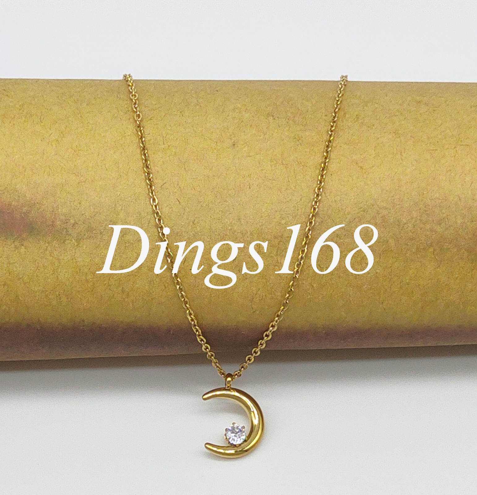 18K Yellow Gold Filled Nickel-Free Moon Crystal Star Chain Necklace w/ Gift Box