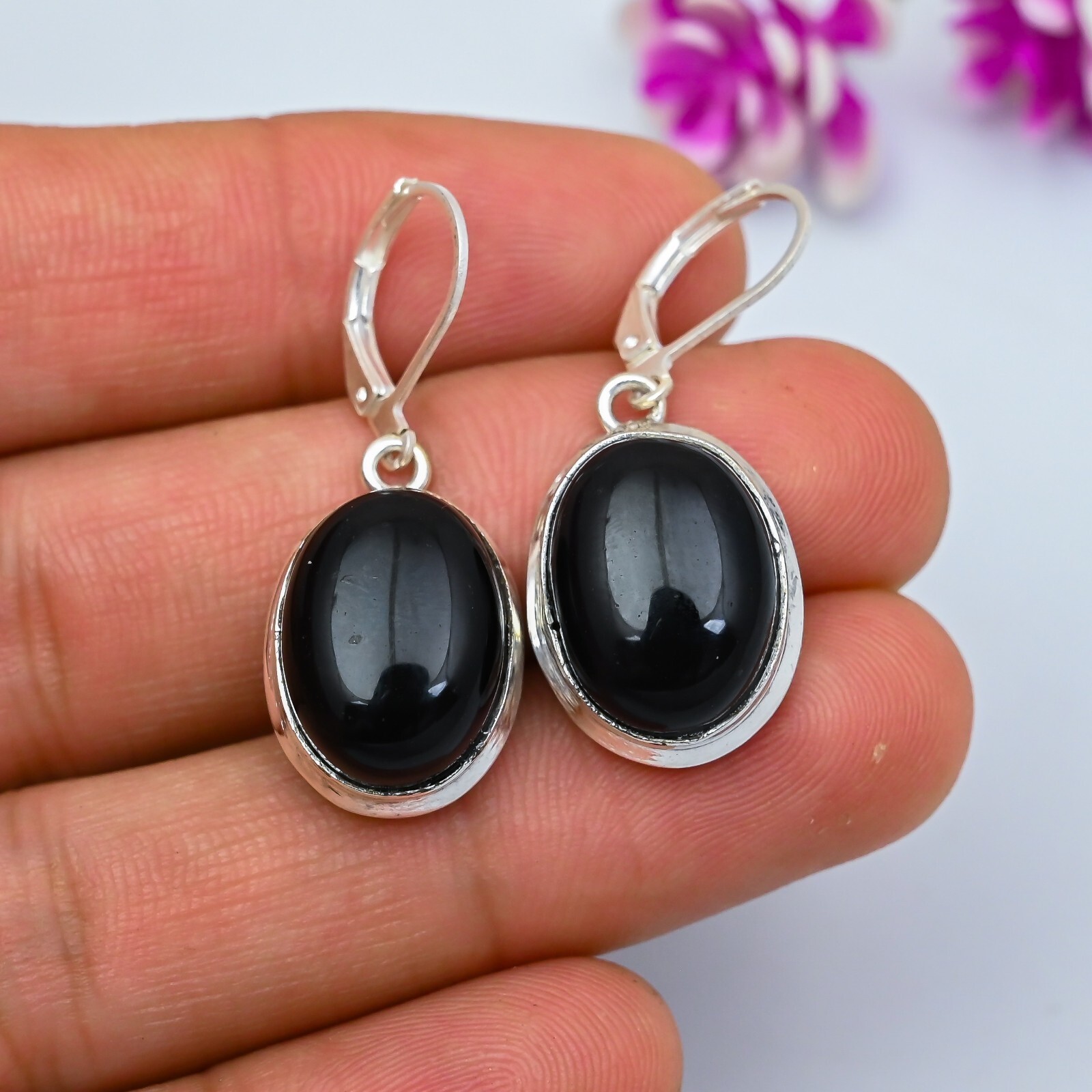 Natural Black Onyx Handmade 925 Sterling Silver Jewelry Earrings Birthday Gifts