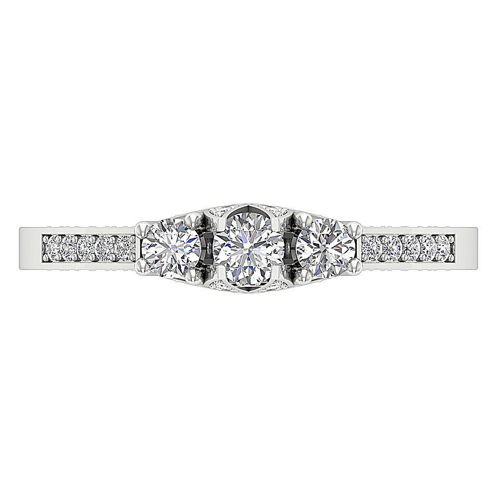 Designer Three Stone Wedding Ring VS F 1.05 Ct Lab Grown Diamond 14K Solid Gold