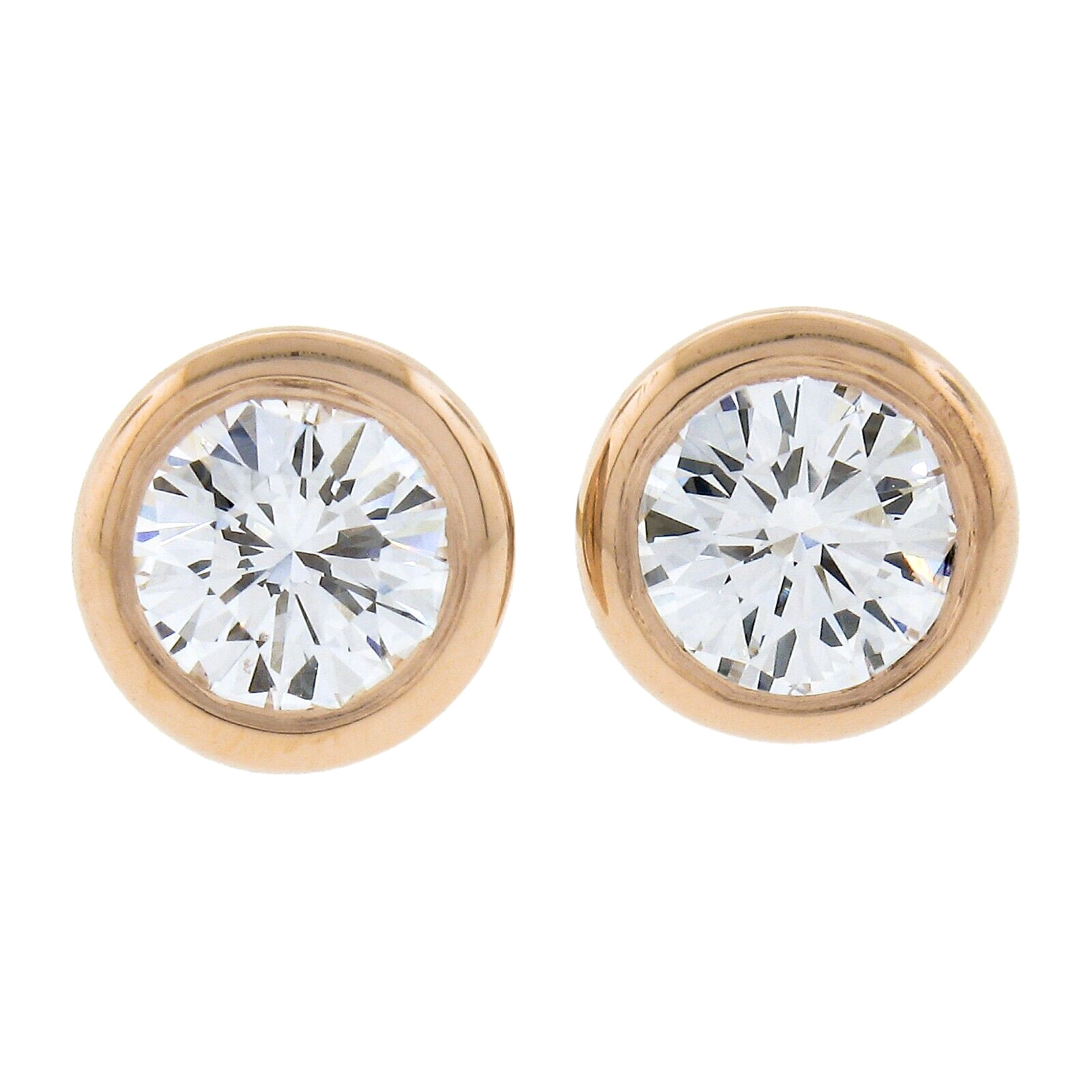 New 14k Rose Gold 0.47ctw Martini Bezel Round Brilliant Diamond Stud Earrings
