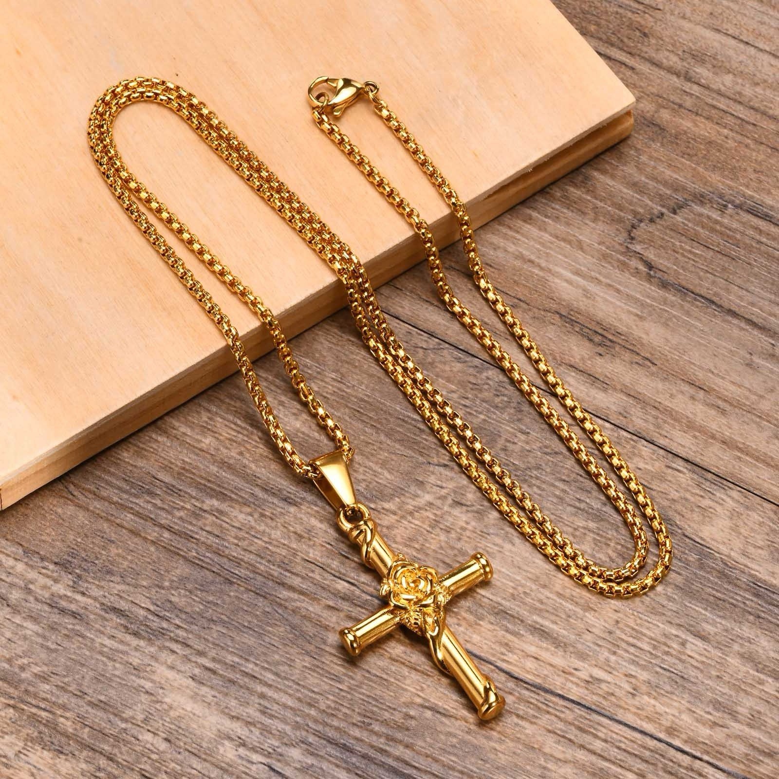 9ct Gold filled Crucifix Cross Pendant Necklace 24″ Long FREE Gift Box
