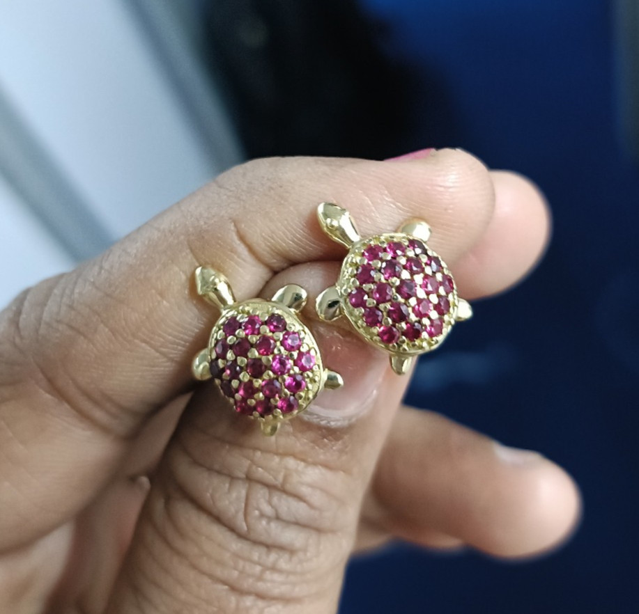 1.10Ct Round Lab Created Red Ruby Stud Earrings 14K Yellow Gold Plated Silver