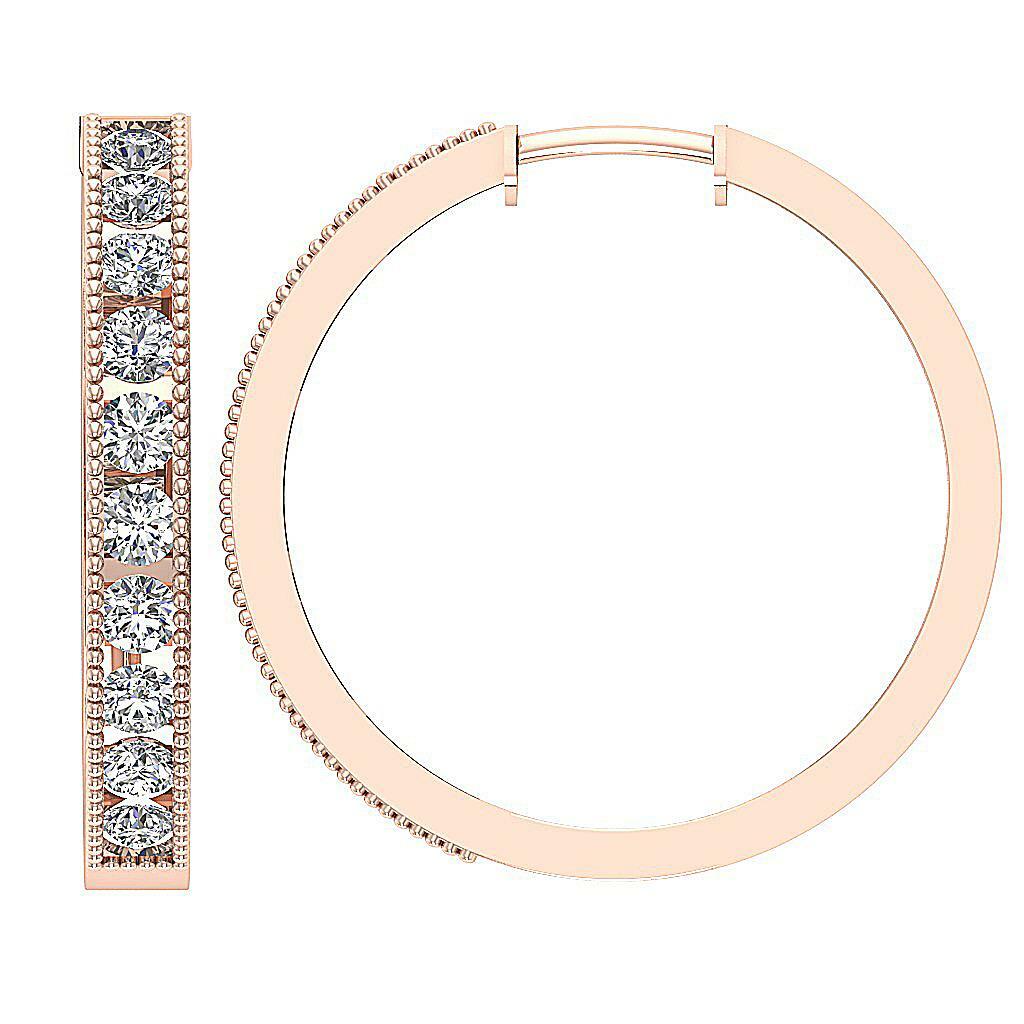 Hoop Earring Natural Round Diamond VS1 F 1.75 Carat 14K Rose Gold Channel Set