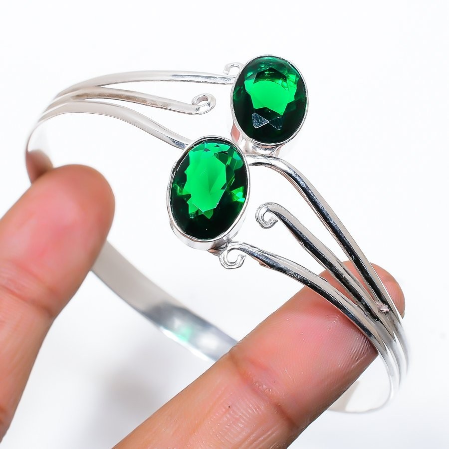 Chrome Diopside Gemstone 925 Sterling silver Jewellery Adjustable Cuff Bracelet
