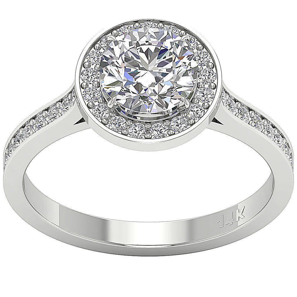 Lab Grown Diamond Halo Solitaire Engagement Ring VS F 1.90 Carat 14K White Gold