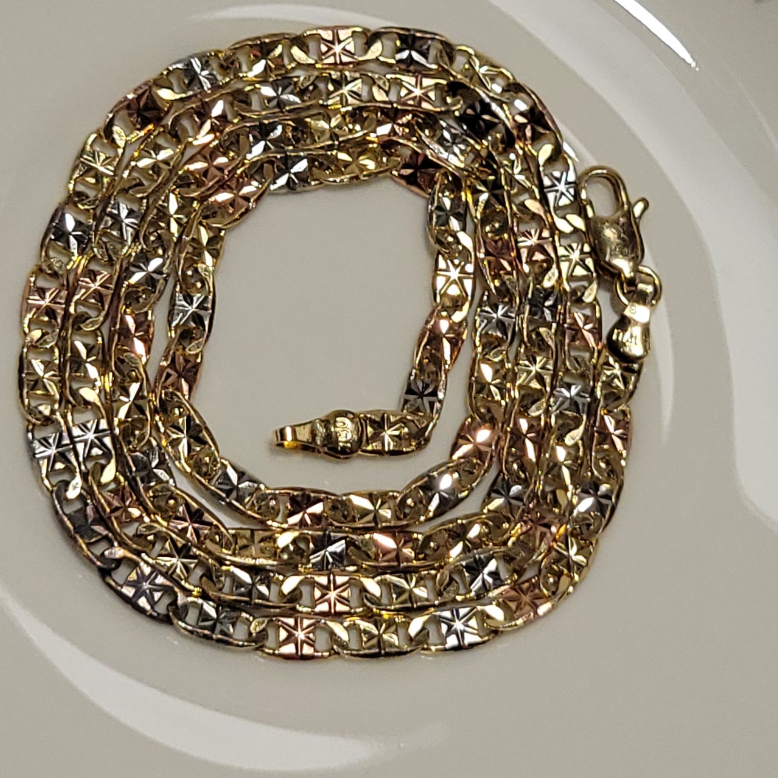 Authentic Italian 18K Solid Gold Tri-Color Valentino Chain Necklace – 24″…