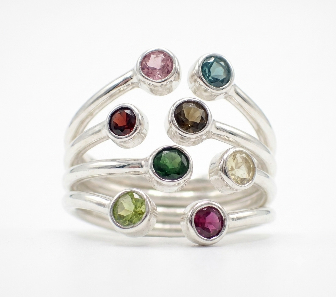 925 Sterling Silver Multi Gemstone Ring Handmade Open Band Statement Jewelry 9
