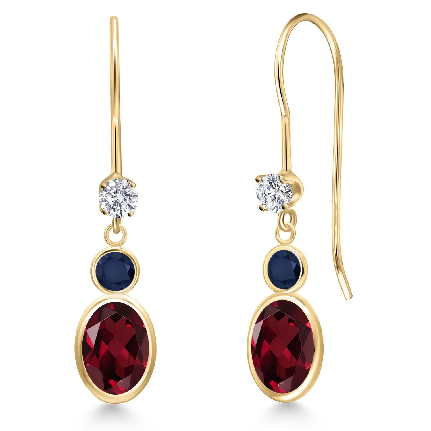 14K Yellow Gold Rhodolite Garnet and Sapphire and Lab Grown Diamond Dangle