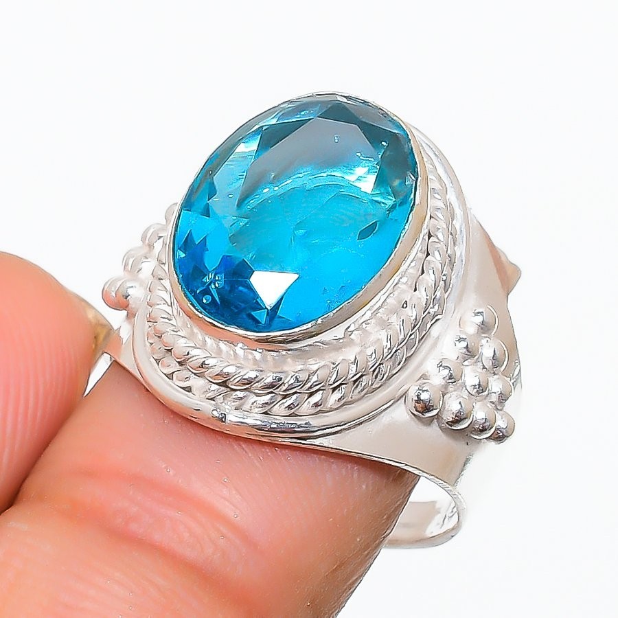 Swiss Blue Topaz Gemstone 925 Sterling Silver Jewelry Ring Size 6.5 (US)