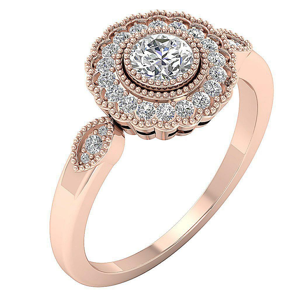 SI1 G 0.90Carat Natural Diamond Solitaire Halo Milgrain Engagement Ring 14K Gold