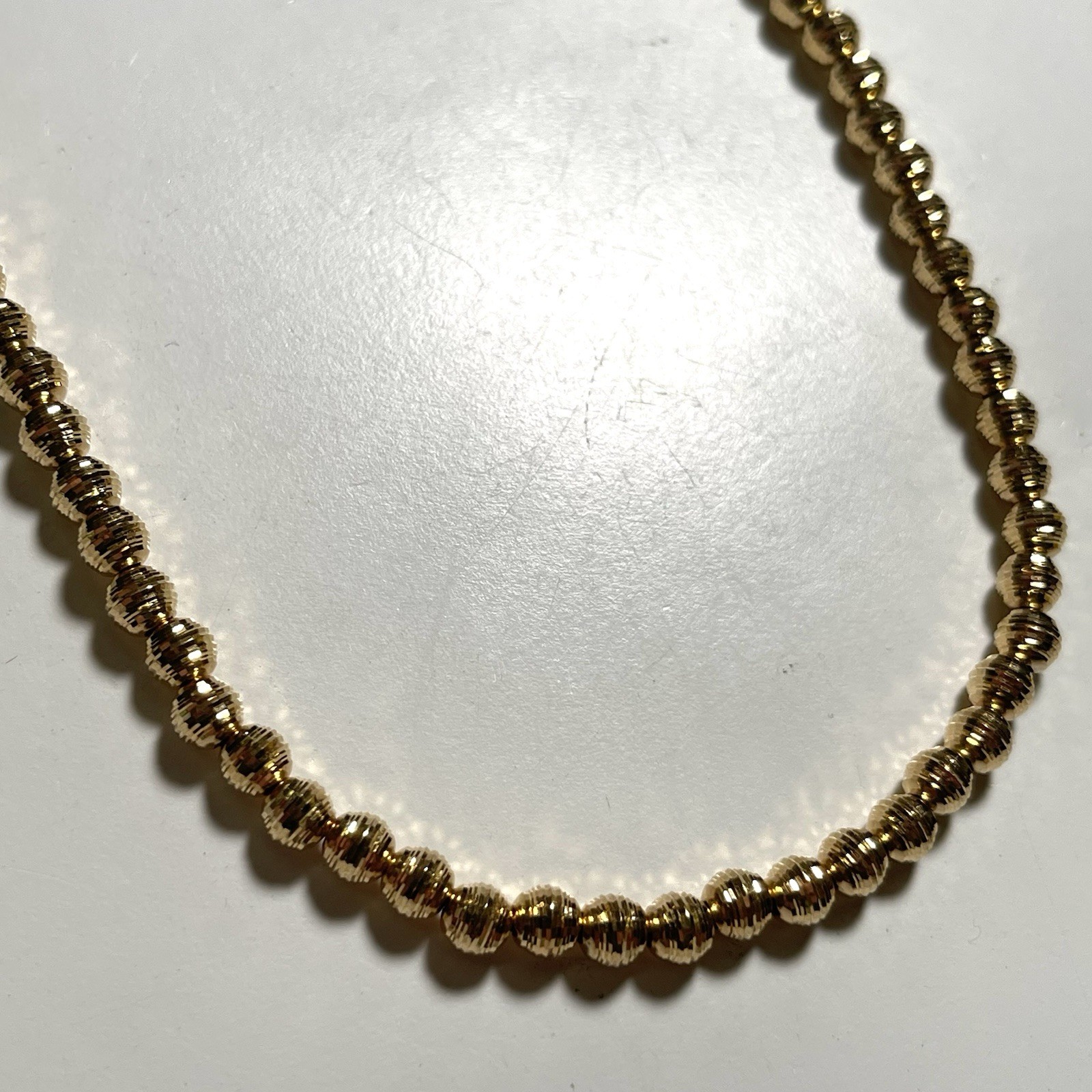 Disco Ball Hollow Beaded Yellow 14K Gold Necklace 18” Length Made In Italy NEW