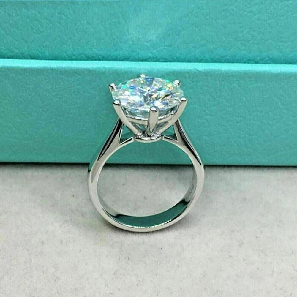 3Ct Round Cut Real Moissanite Solitaire Engagement Ring 14K White Gold Plated