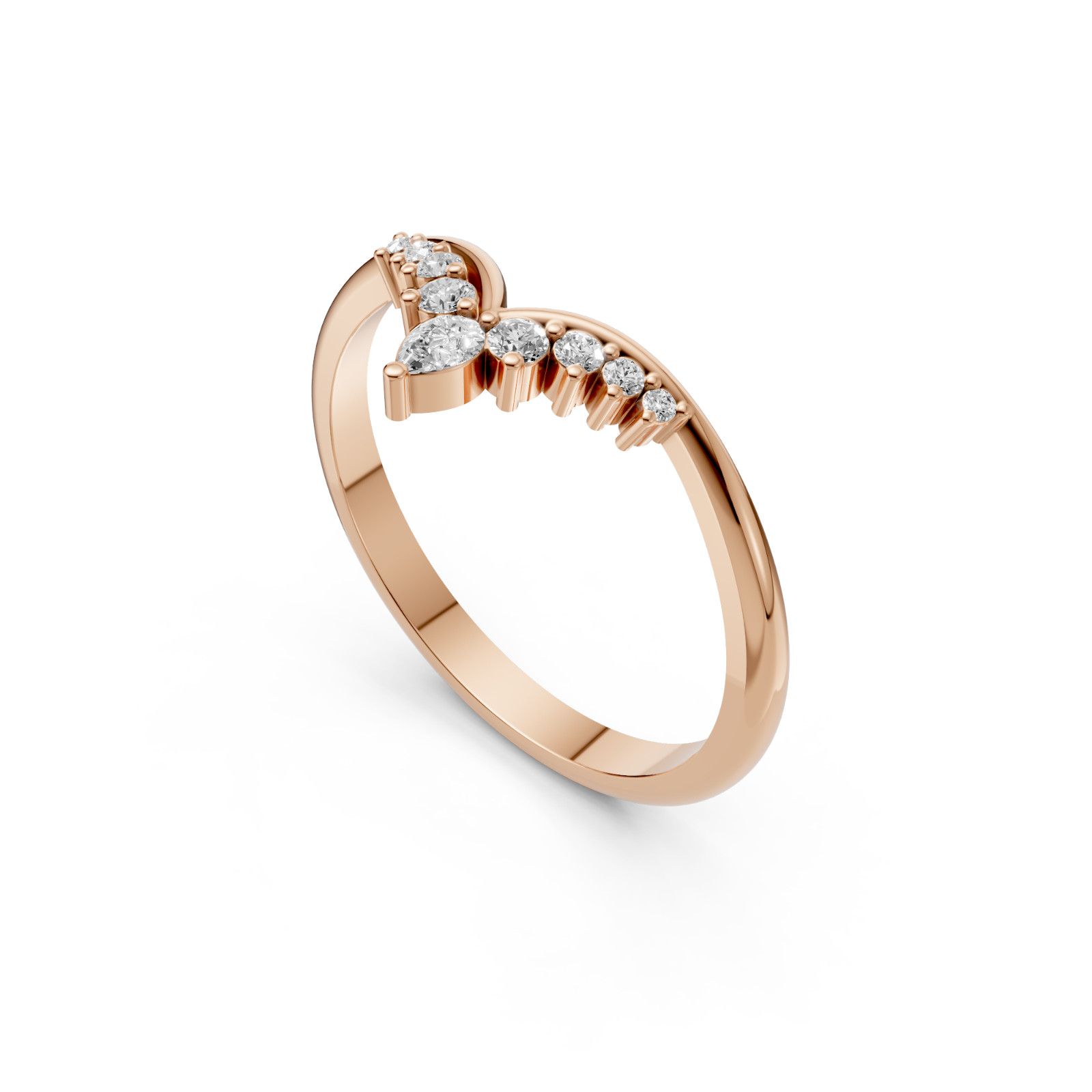 Minimalist Curved V Shape Band Lab Grown Diamond Prong Setting stacking Ring