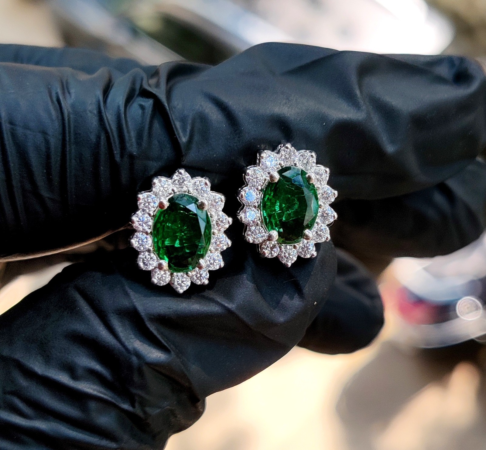 1.40Ct Oval Cut Lab Created Green Emerald Stud Earrings 14K White Gold Plated