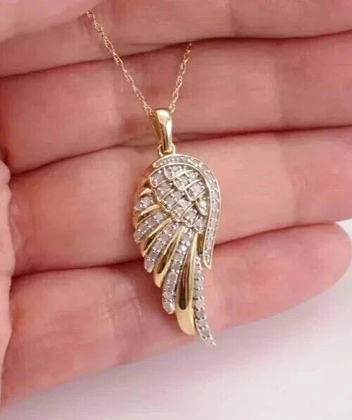 2Ct Round Cut Real Moissanite Stunning Wings Pendant In 14K Yellow Gold Plated
