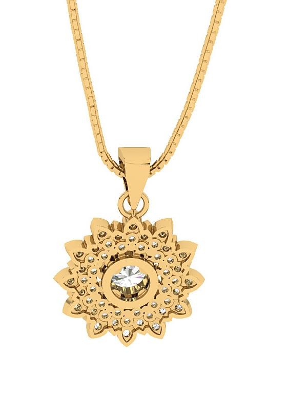 1Ct Center Solitaire Diamond Designer Cluster Pendant Necklace 2.00 Ct 14K Gold