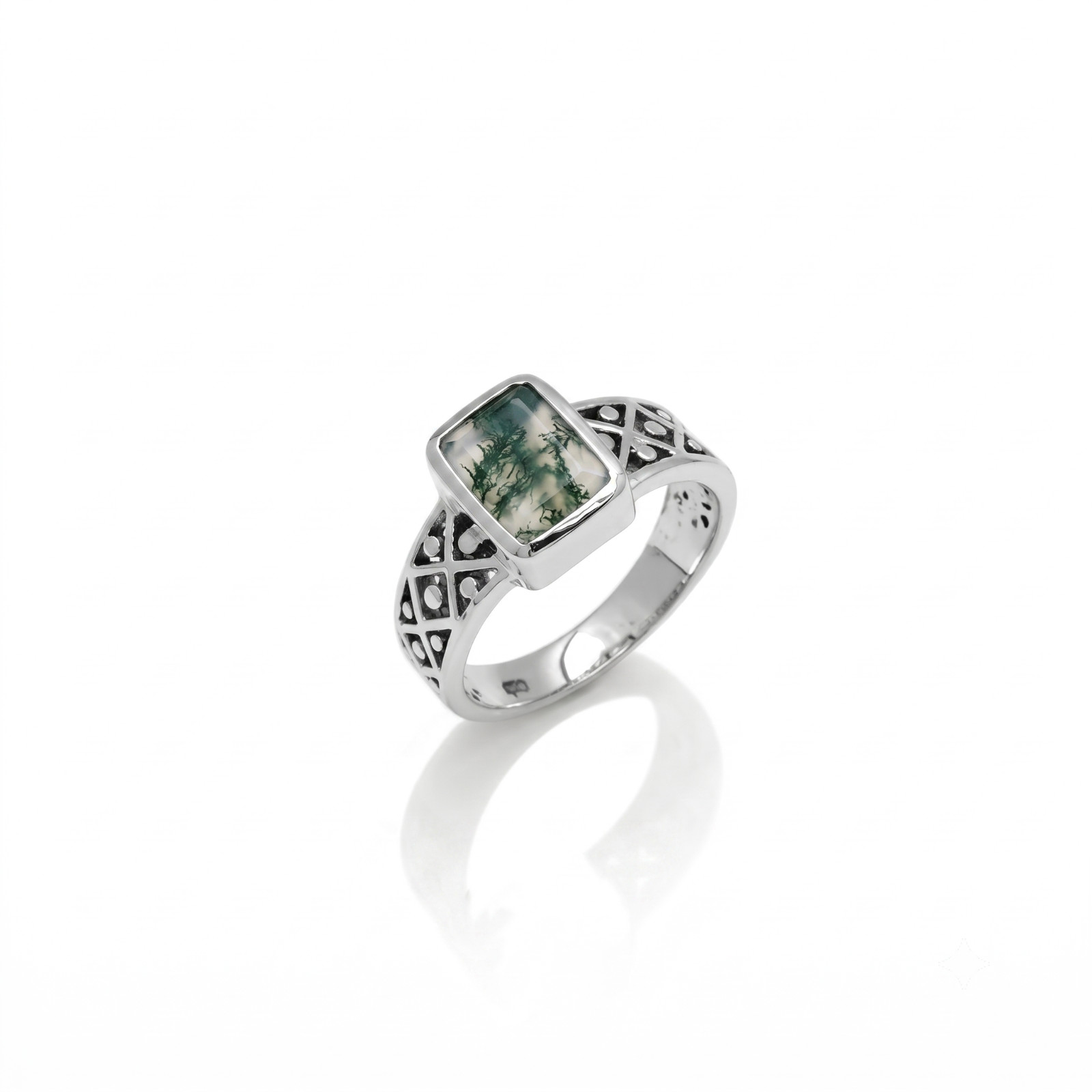 Natural Moss Agate Ring Signet Ring 925 Silver Ring Mens Ring Gift For Him