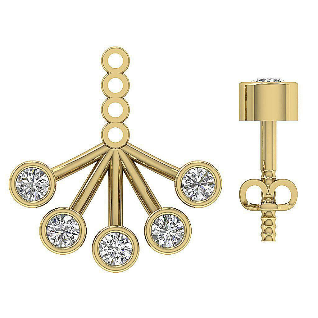 Removable Jacket Stud Earrings SI1 G 0.95 Ct Round Diamond White Gold 0.60 Inch